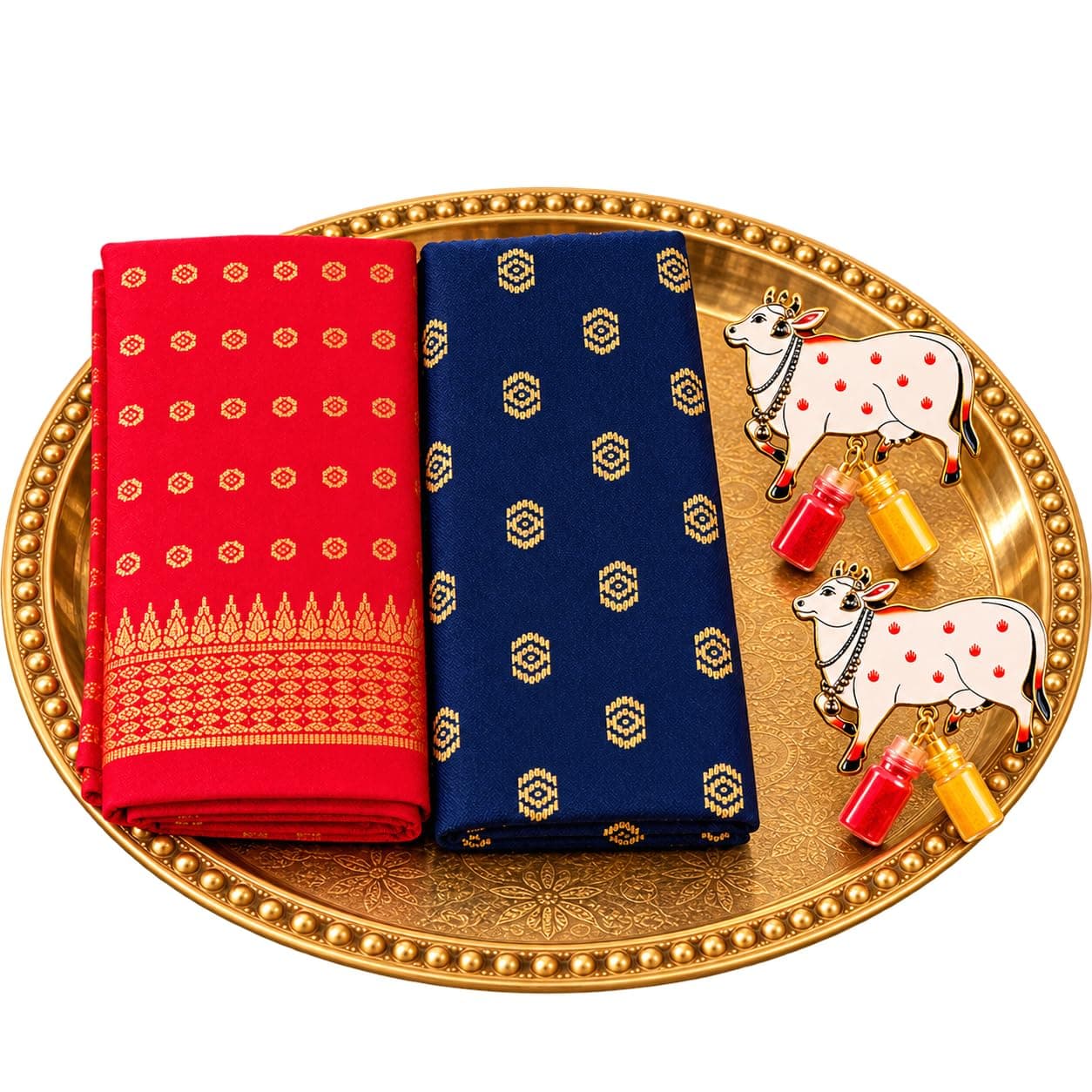 Mantapa Aura Unstitched Blouse Piece with Cow Kumkum Set, Soft Cotton Blend 1 Metre Blouse Material, Haldi Kumkum Return Gift for Women for Navratri, Diwali, Satyanarayan Puja & Weddings, Pack of 2